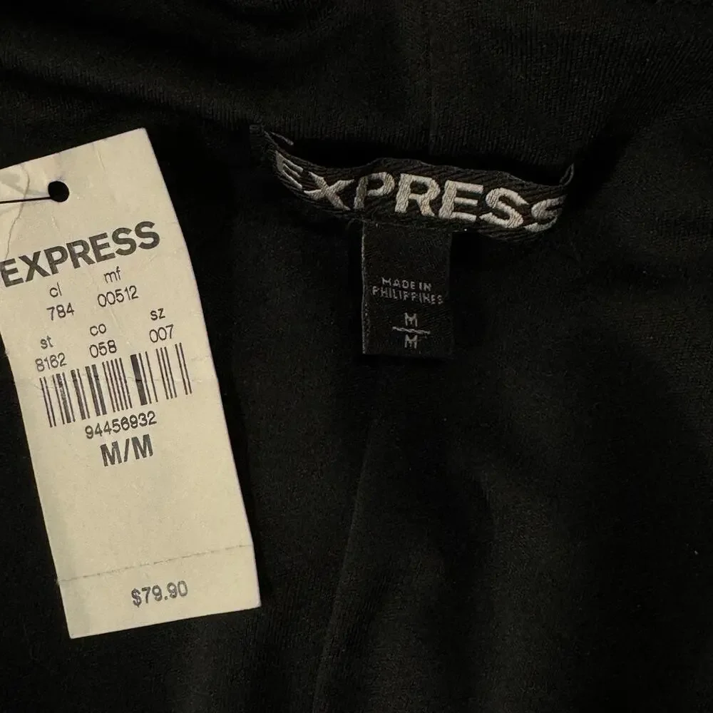 Express Medium Dress 3/4 Sleeve Stretch Surplice V-Neck Zip Accent Black New - Picture 8 of 9